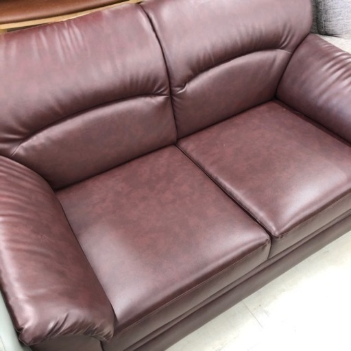 2人掛けソファー合皮ブラウン【トレファク堺福田店】