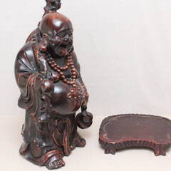 ☆★sn■置物 七福神 木彫り 東洋彫刻 布袋様 布袋尊 時代 布袋 黄居袋 骨董 古美術 高さ67㎝位 重さ15㌔位 台座付き インテリア 和風の画像
