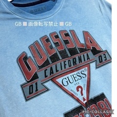 GUESS ゲス Tシャツ M ライトブルー 胸ロゴ プリントTシャツ 半袖の画像