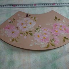 ピンク系　ブルー系　両面花柄　玄関やドア等に飾り付けるプレート　木製の画像