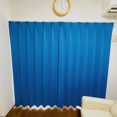 青カーテン＋白レースカーテン 100×185cm4枚組セットの画像