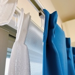 青カーテン＋白レースカーテン 100×185cm4枚組セットの画像