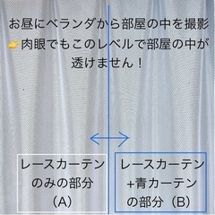 青カーテン＋白レースカーテン 100×185cm4枚組セットの画像
