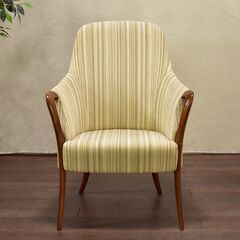 ≪yt1432ジ≫ アウトレット家具 バケット型 ハイバックアームチェア 試作サンプル ストライプ ラウンジチェア/ロビーチェア/宮城県仙台市 現状品 60427-11の画像