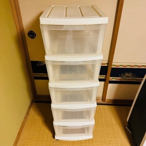 【退去前断捨離】衣装ケース 収納棚 5段 109×34×40cm コロ付き