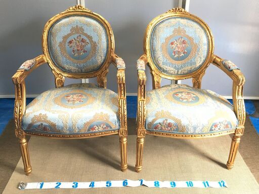 EA260)チェア2脚セット 肘掛け付き アンティーク調 エジプト輸入品 幅：約63cm 高さ：約70cm 奥行：約45cm 中古品【取りに来られる方限定】