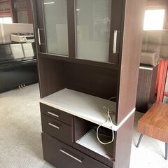 値下げ【大特価】食器棚 ブラウン 2分割 大容量 ガラス戸 多収納 早い者勝ち！ 引取歓迎 配送OKの画像