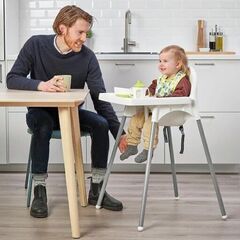 【IKEA】ANTILOP アンティロープ ハイチェア トレイ付き, ピンク・シルバーカラーの画像