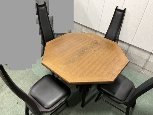 木製 八角 ダイニングテーブル 椅子4脚セット 中華風 幅120cm×奥行120cm×高さ70cm