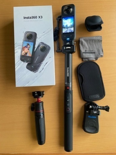 箱付美品　Insta360 X3 本体+充電式見えない自撮り棒+TELESIN 360°回転式 クリップ マウント