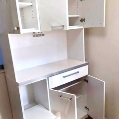 食器棚 キッチンボード 白 幅105cmの画像