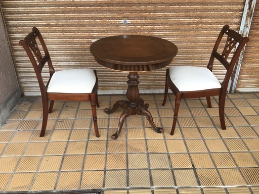 西洋アンティーク風 ラウンドテーブル チェアーセット 猫脚コーヒー