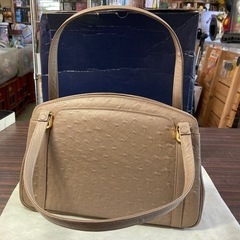 【新品未使用】オーストリッチ革製のハンドバッグ　ベージュ　昭和レトロ