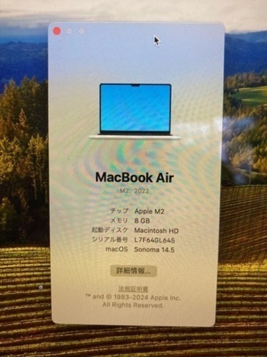 【保証残12月まで】Macbookair M2 256G