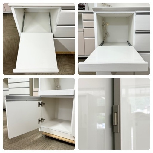 【超美品‼️】定価228,800円♪ 松田家具 100cm幅キッチンボード(コンパス1000レンジ) 食器棚 収納家具 艶あり木目調ホワイト♪