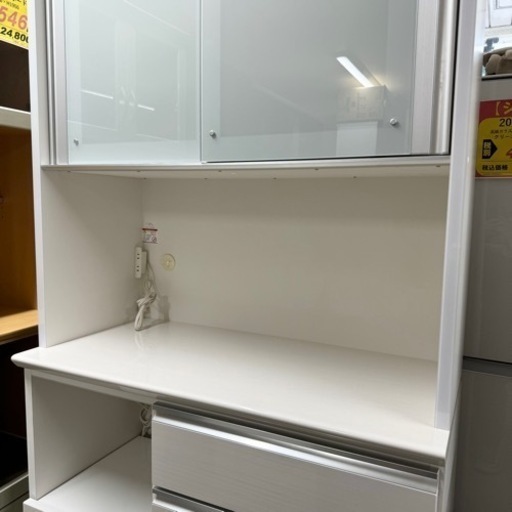 【超美品‼️】定価228,800円♪ 松田家具 100cm幅キッチンボード(コンパス1000レンジ) 食器棚 収納家具 艶あり木目調ホワイト♪