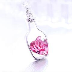 ▼j→→→m40-3★桜色ダイヤ メッセージ小瓶ハート プラチナ仕上 925シルバーネックレス 誕生日プレゼント旅行連休夏祭ギフト国内発送の画像