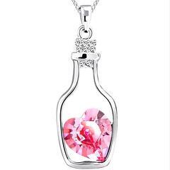 ▼j→→→m40-3★桜色ダイヤ メッセージ小瓶ハート プラチナ仕上 925シルバーネックレス 誕生日プレゼント旅行連休夏祭ギフト国内発送の画像