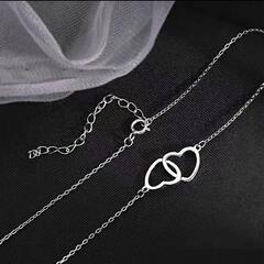 ▼▼j→→→m40-3★白銀ハート オープンハートツインハート 925シルバーネックレス 誕生日プレゼント旅行花火連休夏海祭ギフト国内発送の画像