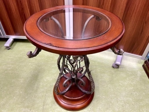輸入家具【アイアンフレーム 木製ガラス テーブル】西洋アンティーク サイドテーブル