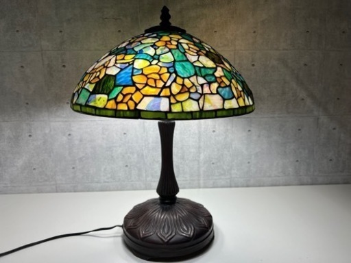 特大【テーブルランプ ステンドグラス 1960年頃】アンティーク 卓上ランプ ブロンズ製