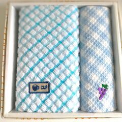 【未使用品】ブルー系格子縞ブドウほかワンポイント刺しゅう入りキッ...