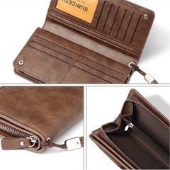 メンズ プレゼント 長財布 財布 小銭入れ カードケース  ビジネス 高級感  ウォレット ギフト 二つ折り ミニ財布 ブラウンの画像