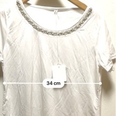 新品タグ付き◆ビジュージュエルネック／半袖カットソー・Mの画像