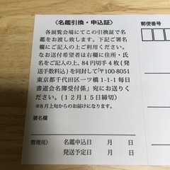 第75回毎日書道展招待券8枚　名鑑引換券 出品者証の画像