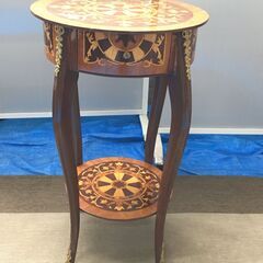 EA271)円形テーブル アンティーク調 エジプト輸入品 幅：約45,5cm 高さ