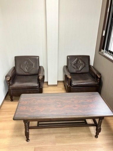 （テーブルなし）本革ソファーセット