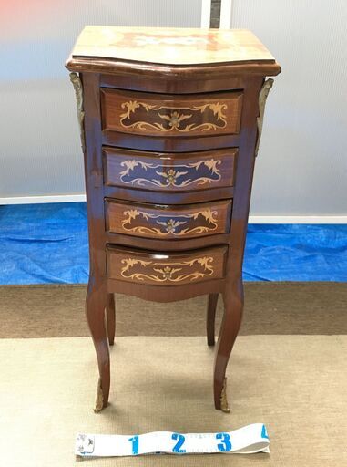 EA274)4段チェスト アンティーク調 エジプト輸入品 幅：約34cm 高さ：約81cm 奥行：約29,5cm 中古品【取りに来られる方限定】