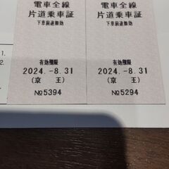 京王電鉄株主優待券きっぷ２、セット２枚2024年8月31日まで有効