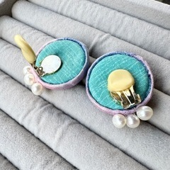 ハンドメイド　和染イヤリング3点セット　パール付き　デザフェス　浴衣　着物の画像