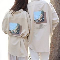 ビッグシルエット バックプリント ロングシャツ