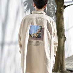 ビッグシルエット バックプリント ロングシャツの画像