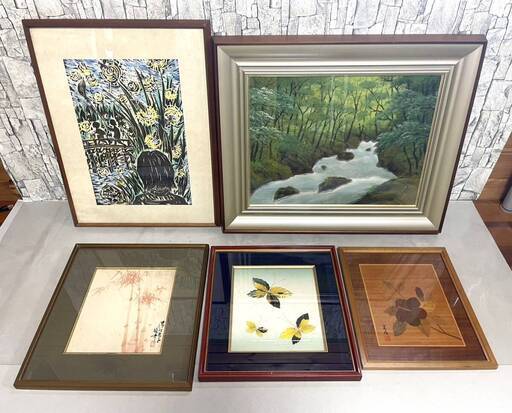 【終】【M670】絵画/額装/版画/風景画/自然/蝶/蛍/箕輪春光（箕輪芳二）/真筆/まとめて/5点セット