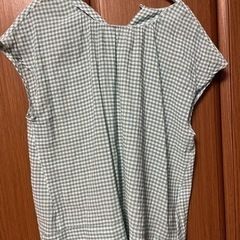 レディースブラウス グリーン ギンガムチェック 半袖 マタニティ