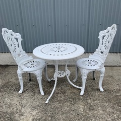 テーブル　チェア　ガーデニングセット　アルミ製　中古　汚れ有り　...