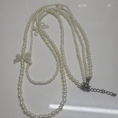 パール系　ネックレス　ホワイト　リボン　白の画像