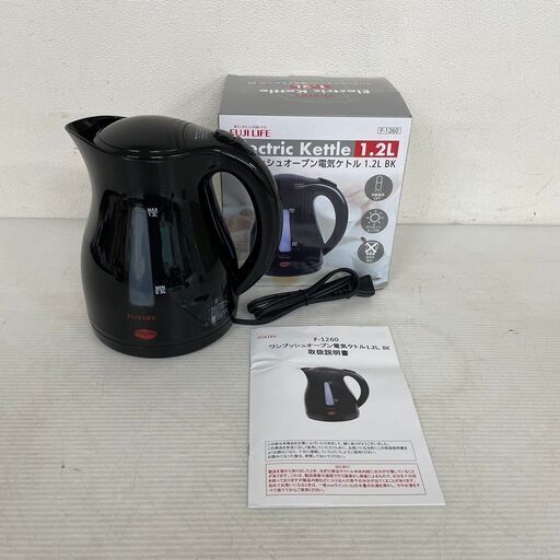 【ジモティ限定特価】  FUJI LIFE 電気ケトル 1.2L F-1260 ブラック J0121