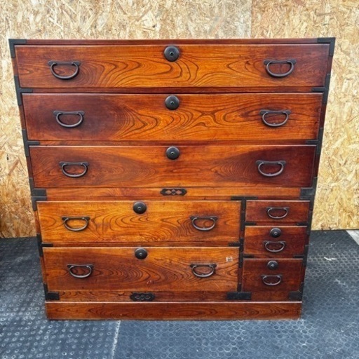 s0627602 仙台箪笥 箪笥 タンス ブランド 木地呂漆塗り 赤木肌木地呂塗り 朱色漆塗り 伝統色漆塗り 工芸品 アンティーク 家具 2段式 中古品