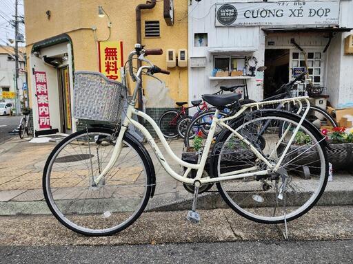 ママチャリ　２７インチ　6変速　自動ライト　カゴ　付き　白　配達可能