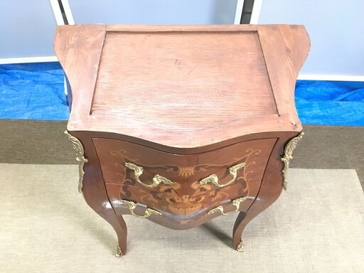 EA280)2段チェスト 大理石天板 アンティーク調 エジプト輸入品 幅：約64cm 高さ：約78,5cm 奥行：約35cm 中古品【