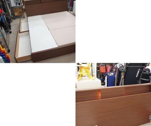 ニトリ クイーンベッド マットレスSSサイズ×2付き 収納引き出し付き コンセント付き ライト付き クイーンサイズ ベット 寝具 ☆ 札幌市 北区 屯田