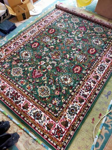 ベルギー製　カーペット　約160 x 230 cm　グリーンベース　配送可能