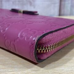 GUCCI グッチ 388680 2091 グッチシマ レザー リボン ラウンドファスナー 長財布 ウォレット レディース ピンク 196の画像