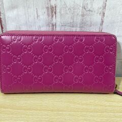 GUCCI グッチ 388680 2091 グッチシマ レザー リボン ラウンドファスナー 長財布 ウォレット レディース ピンク 196の画像