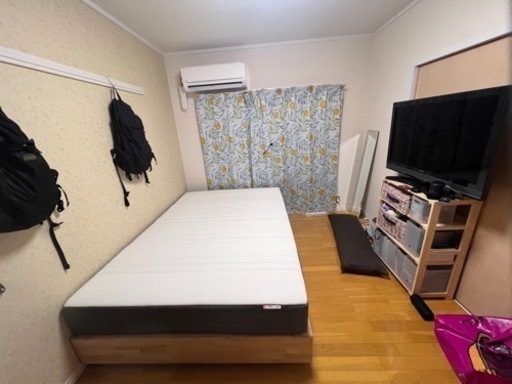 【美品】IKEA ダブルベッド マットレス付き 両面収納あり　