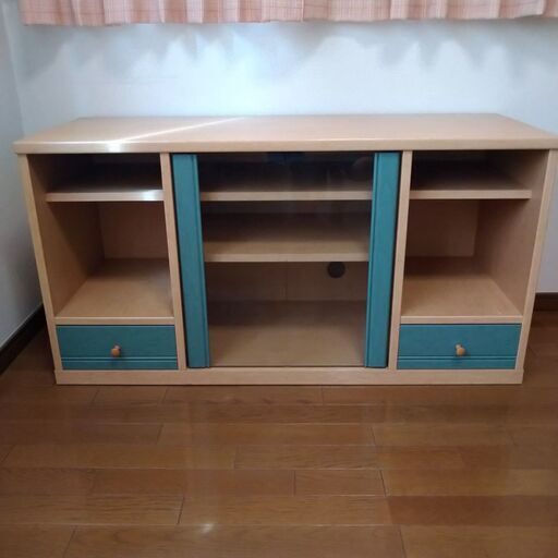 TV AV ボード 収納棚 木目xグリーン